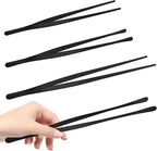 12 Inch & 10 Inch Fine Long Tweezers Tongs Stainless Steel, Black Professional Kitchen Tweezers Tongs for Cooking, BBQ, Plating, Repairing (Pack of 4)