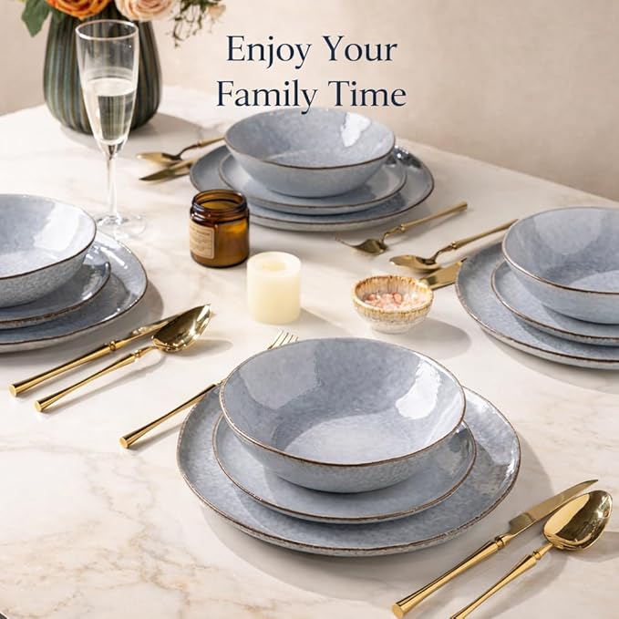 AmorArc Ceramic Dinnerware Sets,Handmade Reactive Glaze Stoneware Plates and Bowls Sets,Highly Scratch Resistant | Dishwasher & Microwave Safe Dishes Set,Service for 4 (12pc)