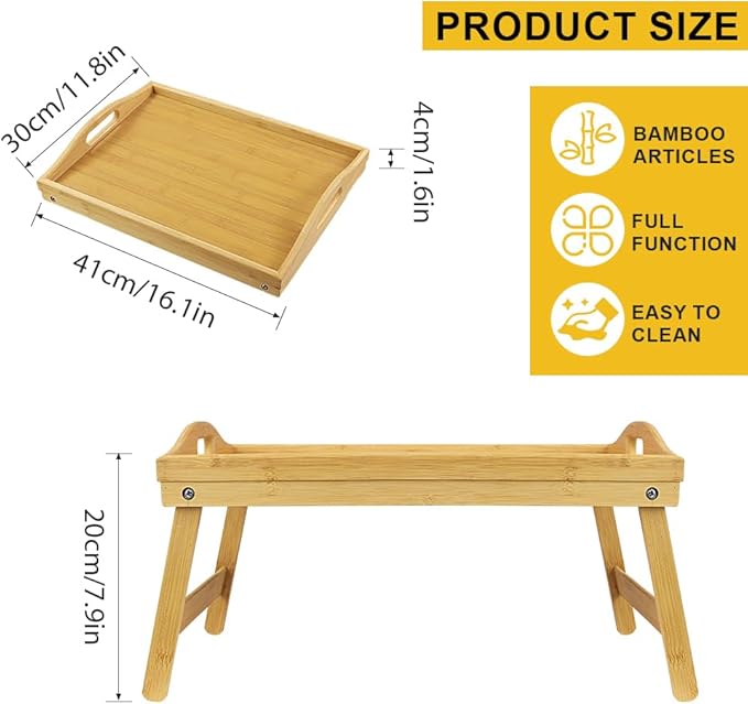 WKWKER Bamboo Bed Tray Table with Folding Legs Set of 2 Foldable Breakfast Tray Portable Serving Table Laptop Snack Drawing Breakfast Trays for Bed (Set of 2)