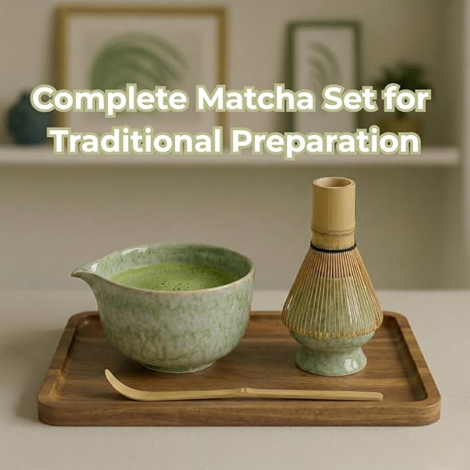 Premium Matcha Whisk Set – Traditional Handcrafted Bamboo Tea Whisk for Japanese Tea Ceremony – 100 Prong Brush for Lump-Free, Creamy Froth – Durable Matcha Starter Kit & Gift