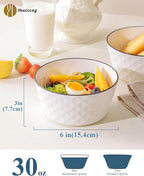 Yeacccng Ceramic Soup Bowls Set of 6, 30 Oz White Cereal Bowls, 6 inch Small Soup Bowls for Soup, Oatmeal, Salad, Pasta, Snacks, Fruits, Dishwasher & Microwave Safe, Scratch-Resistant, Lead-Free
