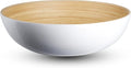 LEXA 12" Handmade Bamboo Salad Bowl – 130 oz Large Wooden Fruit Bowl for Kitchen Counter, White