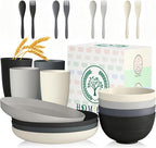 Homienly Unbreakable Wheat Straw Dinnerware Sets, Plastic Plates and Bowls Sets Alternative 20 PCS, Microwave & Dishwasher Safe Dish Set for Kitchen, Camping, Kids, Apartment, Lightweight(Grey Stone)