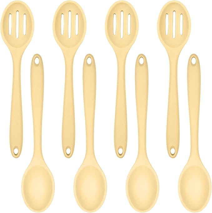 ELANE 8 Pcs Silicone Cooking Spoons Set,Mixing Spoons for Cooking Spoons for Nonstick Cookware Silicone Serving Spoons,Mixing Spoons for Cooking (Yellow)