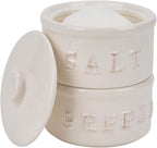 Vintage Ceramic Salt and Pepper Shaker Set Condiments Cellar Stacking Bowls With Lid
