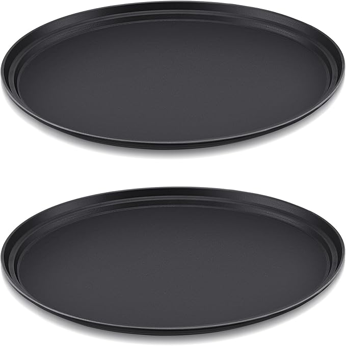 FillTouch 2 Pcs Restaurant Serving Trays PP Plastic Non Slip Rubber Lined Large Oval Tray for Kitchen Dining Room Cafeterias Fast Food Service (27 x 22 Inch,Black)