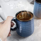 HASENSE Coffee Mugs Set of 4, 15 Ounce Porcelain Mug Set with Handle for Morning Coffee Tea and Cocoa, Ceramic Coffee Cups with Beautiful Glaze for Men, Women, Navy