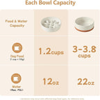 Havniva Ceramic 1.2 Cup Raised Slow Feeder Dog Bowl Set, Elevated 6.1inch Bowl and 7.3inch Slow Feeder Dish with Acacia Wood Stand for Small and Medium Dogs (2 x Vanilla White+ Stand)