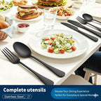 GPY Black Silverware Set, 24-Piece Stainless Steel Flatware Set Service for 4, Titanium Plated Black Eating Utensils, Modern Mirror Finish Cutlery for Kitchen & Home