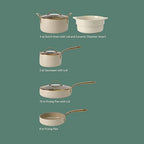 Bloomhouse - Two Time Oprah's Favorite Things Winner - 8 Piece Pots and Pans Heavy Duty Aluminum Premium PFA Free Ceramic Nonstick Cookware Set - Almond Cream w/Gold Handle