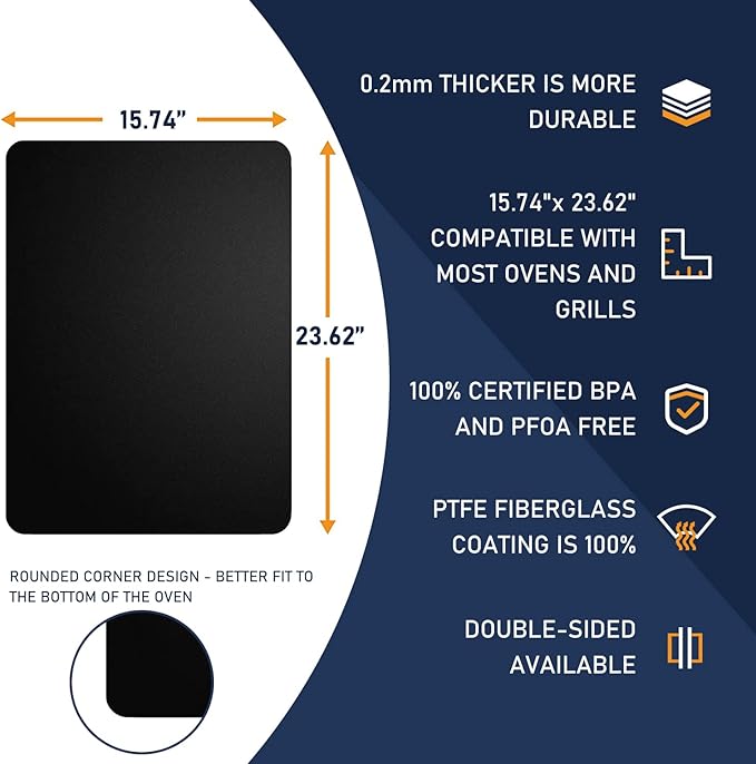 Oven Liners for Bottom of Oven - 2 Pack Best Rounded Corners Non-Stick Teflon Oven Liners Mat for the bottom of Convection, Electric, Gas, Toaster and Microwave Ovens 15.74"x 23.62"