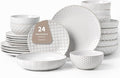 FOBENTA 24-Piece Ceramic Dinnerware Set,Large Plates and Bowls Set for 6,Elegant Dish Set for Families & Entertaining–Microwave & Dishwasher Safe Tableware (Double Bowl)