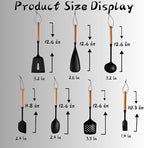 Exquisite Silicone Cooking Utensils Set - Non-Toxic, Heat-Resistant Kitchen Utensils Set with Food-Grade Silicone & Wood Handles - Includes Spatula & Spoon for Non-Stick Cookware, Black