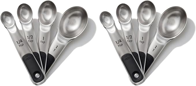 OXO Good Grips 4 Piece Stainless Steel Measuring Spoons with Magnetic Snaps, (Pack of 2)
