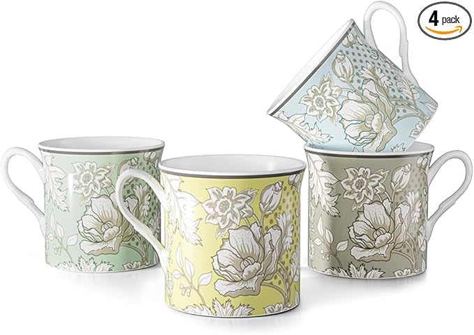 Ceramic Coffee Mugs Set of 4, 12 Oz Floral Pattern, Microwave and Dishwasher Safe, Comfortable Handles, Gifts for Women and Men, for Coffee, Tea, Latte, Cappuccino