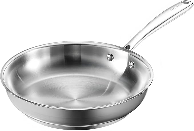 Redchef Stainless Steel Skillet, Stainless Steel Frying Pan, Professional Uncoated Frying Pan, Healthy Induction Cookware for Searing & Sautéing, Warp-Resistant Bonded Bottom, Oven Safe Pan, 9.5 Inch
