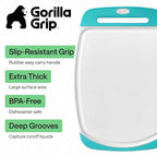 GORILLA GRIP BPA-Free Reversible Kitchen Cutting Board Set of 3, US Designed, Nonporous, Juice Grooves Catch Liquid, Slip Resistant Border, Dishwasher Safe Durable Large Food Chopping Boards Turquoise