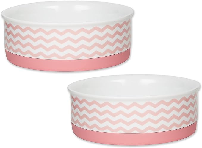 Bone Dry Ceramic Pet Collection Chevron, Medium Set, 6x2, Pink, 2 Piece