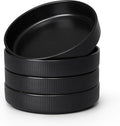 E-far Pasta Bowls Set of 4, 35oz Large Salad Bowl Plate for Dinner Serving Soup, Wide & Shallow Ceramic Stoneware Pasta Plates, Microwave & Dishwasher Safe, Reactive Glaze Texture-Stripe, Matte Black