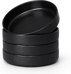 E-far Pasta Bowls Set of 4, 35oz Large Salad Bowl Plate for Dinner Serving Soup, Wide & Shallow Ceramic Stoneware Pasta Plates, Microwave & Dishwasher Safe, Reactive Glaze Texture-Stripe, Matte Black