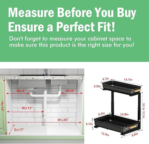 ARSTPEOE Under Sink Organizer - 2 Packs Multi-Purpose Pull-Out Storage Organizers, Slide out Pull out Cabinet Organizer Shelf, Storage for Kitchen Bathroom, Black