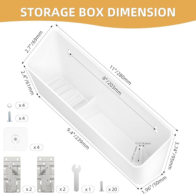 Furniware 1 Pair Tip-Out Tray 11 inch with 4 Hinges, Standard Sink Tip Out Tray for Sink-Front Drawer,White Mountable Tray for Under Sink Base Vanity Laundry Room Cabinet