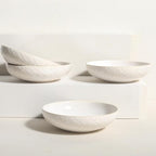 8" Ceramic Pasta Bowls, 22 Oz Serving Bowls Set of 4, Porcelain Shallow Soup Bowl, Embossed Serving Dishes for Pasta, Fruit, Salad, Housewarming Gift, Dishwasher Safe