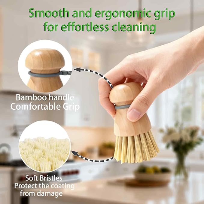 Dish Brush with Durable Bristles for Non Scratch Cleaning, Easy Grip Handle for Fast Grease Removal on Dishes Pots Pans and Sink – Dish Cleaning Brush, Dish Scrub Brush, Kitchen Dish Brush