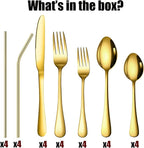 28 Pieces Gold Silverware Service for 4 Flatware Set Stainless Steel Utensils Cutlery Set Dishwasher Safe Flatware (Gold, 28)