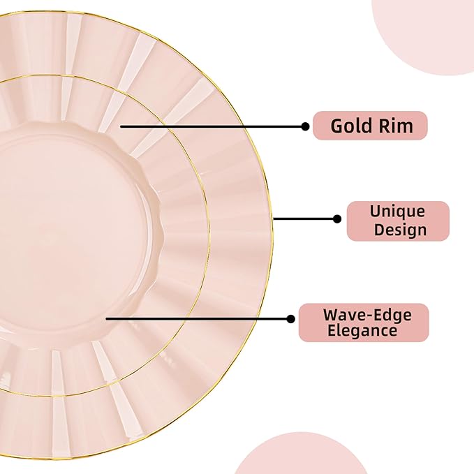 175PCS Gold and Pink Plastic Dinnerware Set, Plastic Party Plates for 25 Guests, 50 Disposable Plates, 25 Heavy Duty Silverware, 25 Cups, 25 Napkins for Party and Wedding