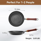 WANGYUANJI 10Inch Carbon Steel Skillet,Hand-Hammered Frying Pan with Removable Handle No Chemical Coating,Flat Bottom Pow Wok Pan for Electric,Induction,and Gas Stoves (Seasoning Required)
