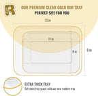 3 Pack Plastic Serving Trays for Party - Gold Serving Tray 8 x 11 Inch - Heavy Duty Dessert Trays for Food - Rectangular Party Serving Trays for Entertaining - Clear Cookie Platters