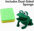 Animal Shape Novelty Kitchen Sponge Holder and Sponge Choice of Frog or Duck (Green Frog)