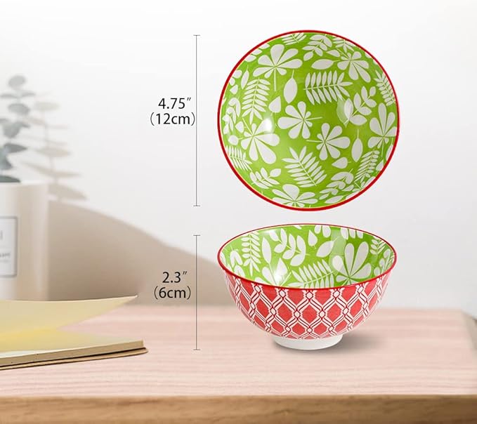 Dessert Bowls Set of 6 - Small Ceramic Bowls for Ice Cream, Snack, Rice - Colorful Cute Style - Microwave and Dishwasher Safe - 4.75 Inch - 10 oz