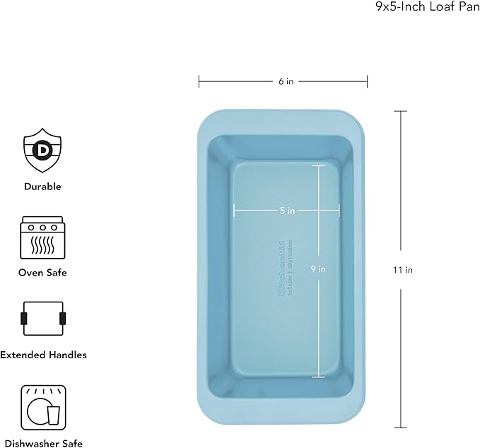 KitchenAid Nonstick Swiss Engineered Aluminized Steel Loaf Pan, Dishwasher Safe, 9 x 5 Inch, Mineral Water