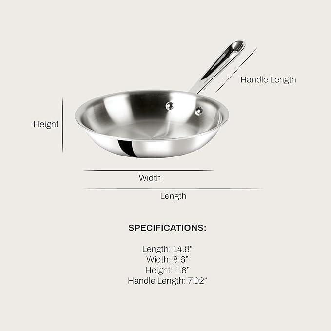 All-Clad D3 3-Ply Stainless Steel Fry Pan 7.5 Inch Induction Oven Broiler Safe 600F Pots and Pans, Cookware Silver