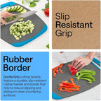 GORILLA GRIP BPA-Free Reversible Kitchen Cutting Board Set of 3, US Designed, Nonporous, Juice Grooves Catch Liquid, Slip Resistant Border, Dishwasher Safe, Durable Food Chopping Boards, Gray Aqua