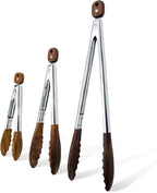 Wooden Tongs for Cooking & Serving Food, Anti-Slip Long Handle Wooden Kitchen Tongs Heat Resistant, Stainless Steel Salad Tongs with Walnut Wood Tip, Locking & Hanging Cooking Utensils Set