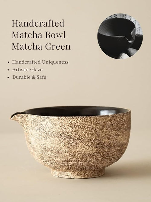 6-pcs Japanese Matcha Whisk Set, Handmade Ceramic Matcha Set with Bowl(Chawan),Bamboo Whisk(Chasen) and Holder, Scoop, Sifter & Tea Towel,Matcha Kit for Ceremony (Stone Vein)