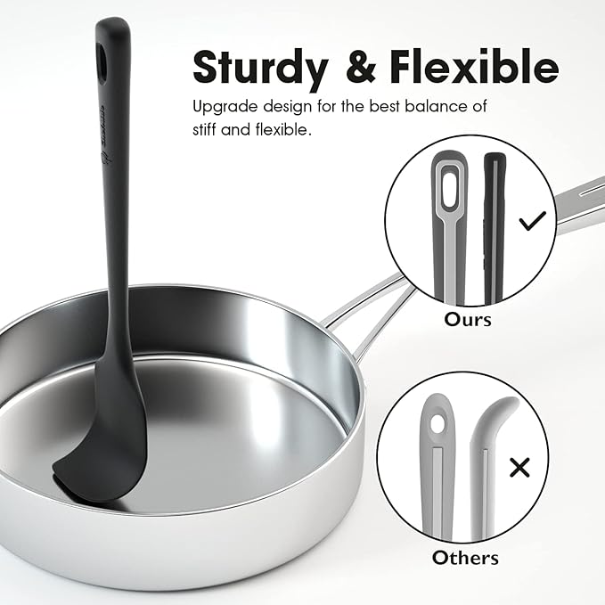 4 Pieces Silicone Spatula Set, Food Grade Rubber Spatula, Upgrade Strong Handle with Ergonomic Grip, Heat Resistant Up to 600°F for Nonstick Cookware, Cooking Baking Mixing, Black (SP4)