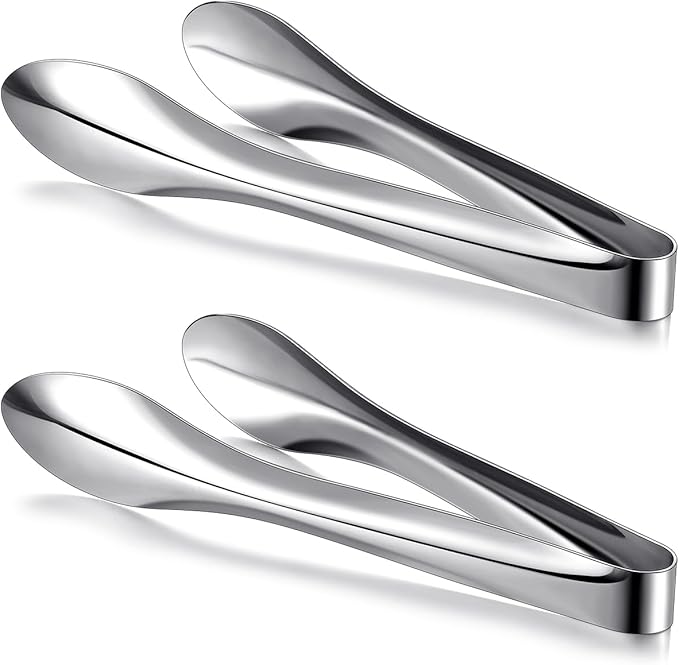 2 Pack Polished Stainless Steel Serving Tongs 9 Inch Metal Food Silver Tong for Buffet Salad BBQ Grilling Heavy Duty Kitchen Utensils for Cooking Catering Wedding Party
