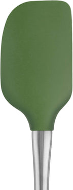 Tovolo Silicone Cooking Utensil Set of 6 Stainless Steel Handle Ladle Slotted Turner Tongs Flex Core Spatula Scraper Mixing Spoon & Potato Masher, Dishwasher Safe BPA Free Utensils, Pesto Green