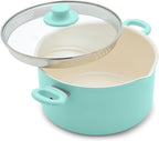 GreenLife 6QT Nonstick Stockpot with Straining Lid, Soft Grip, PFAS-Free Ceramic, Pour Spout, Multipurpose Cooking Pot, Sauces & Soups, Milk Pan, Stay-Cool Handles, Dishwasher & Oven Safe, Turquoise
