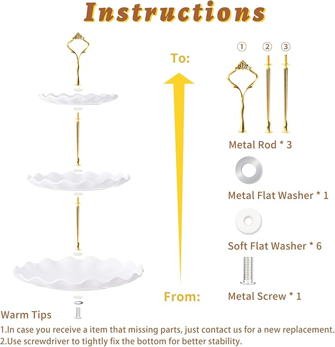 BACUTHY 3 Tier Cupcake Stand Holder, Plastic Cup Cake Stand Towel with Tiered Serving Tray for Cupcakes, Donuts, Fruits and More, White (White)