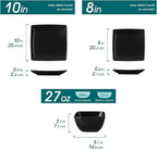 vancasso Soho Dinnerware Sets 12 Pieces, Black Stoneware Square Place Setting, Plates and Bowls Sets, Dinner Plate, Dishes Set for 4