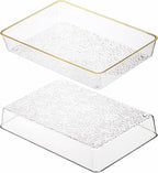 Cididu 4 Pack Clear Serving Trays, Deep Serving Platters Rectangle 12'' x 8'', Decorative Tray with Gold Rim, Reusable Plastic Tray Organizer for Coffee Table Pantry Party Food Display Spill Proof