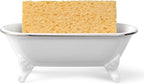 6.5" Ceramic Mini Decorative Clawfoot Bathtub Bar Soap Dish, Kitchen Sponge Holder and Shower Tray for Bathroom, 1 Pack (White Silver Rim)