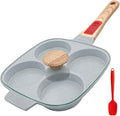 Ceramic Egg Frying Pan with Lid, Nonstick 4 Cup Fried Egg Pan with Detachable Handle, Omelette Pan Induction Compatible - Blue