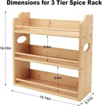 3 Tier Bamboo Spice Rack, Spice Rack Organizer, Seasoning Jars Rack Shelf Spice Organizer for Kitchen Counter or Wall Mounting, Spice Storage Holder with handles, Jars Not Included,Natural