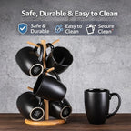 GBhome 16oz Coffee Mugs Set of 6, Large Ceramic Coffee Mugs for Man, Woman, Dad, Mom, Modern Coffee Mugs Set with handle for Tea/Latte/Cappuccino/Milk/Cocoa. Dishwasher&Microwave Safe,Matte Black